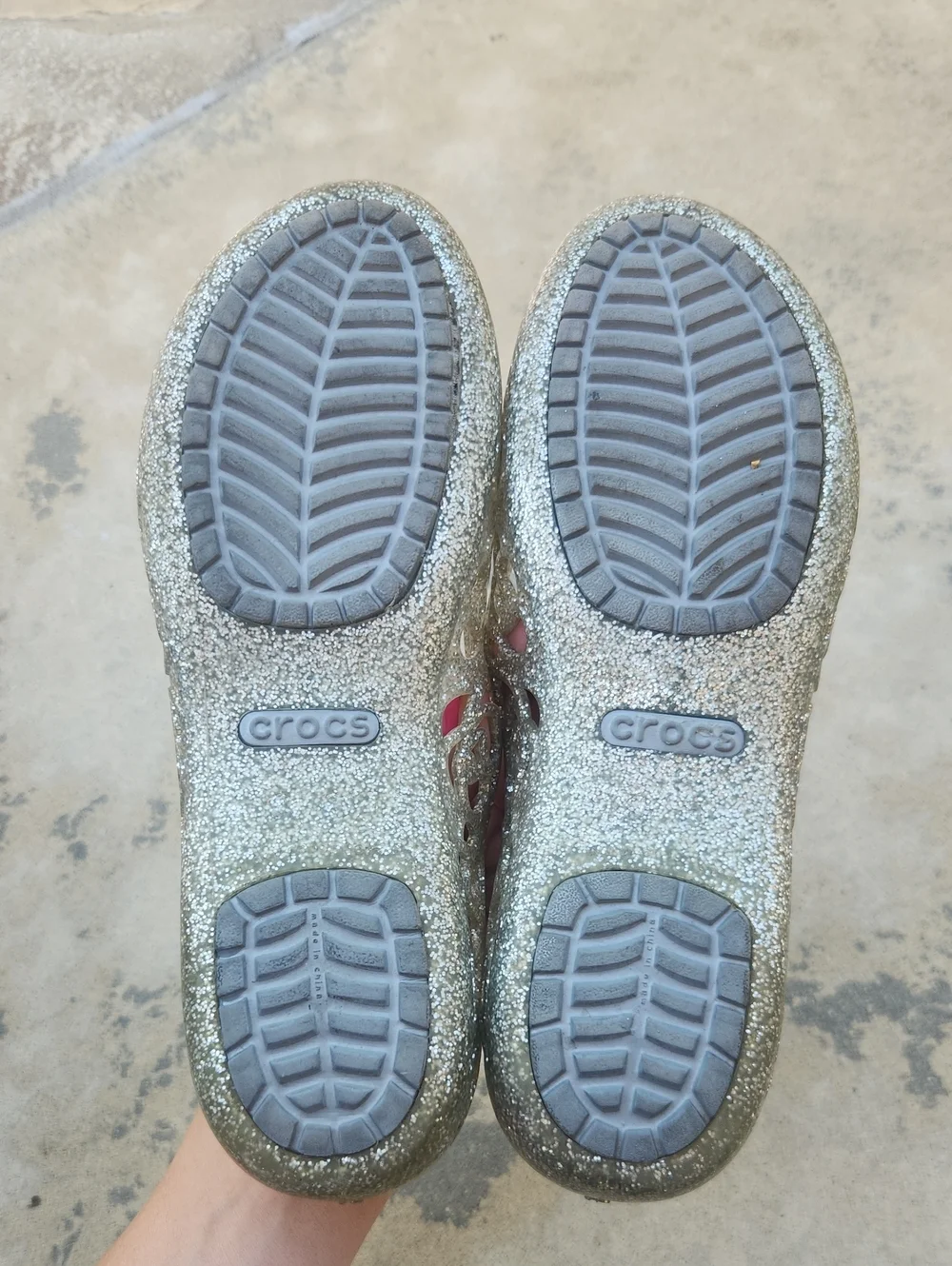 Crocs Isabella Glitter Peep Toe Flats Sandals Silver Gold Metallic Size 3 Girls